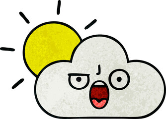 retro grunge texture cartoon sun and cloud