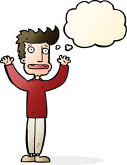 cartoon stressed man with thought bubble