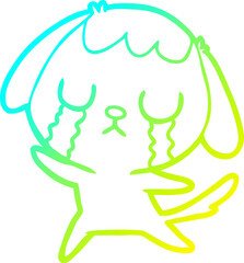 cold gradient line drawing cute cartoon dog crying