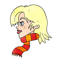 textured cartoon woman wearing scarf