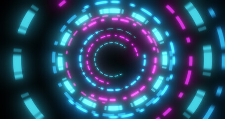 Abstract round swirling rings HUD elements blue and purple from flying particles glowing energy scientific futuristic hi-tech background