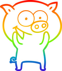 rainbow gradient line drawing cheerful pig cartoon