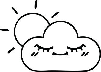 line drawing cartoon storm cloud and sun