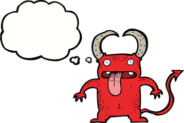 cartoon little devil with thought bubble