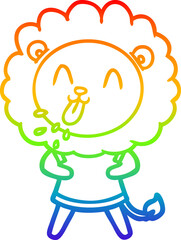 rainbow gradient line drawing happy cartoon lion