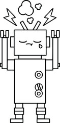 line drawing cartoon crying robot