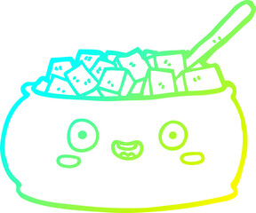 cold gradient line drawing cute cartoon bowl of sugar