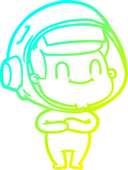 cold gradient line drawing happy cartoon astronaut man