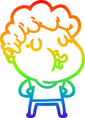 rainbow gradient line drawing cartoon man pulling face