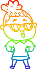 rainbow gradient line drawing cartoon happy woman wearing spectacles