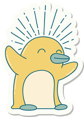 sticker of tattoo style happy penguin