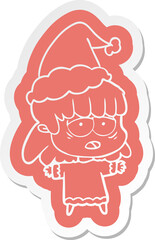 Naklejka premium cartoon sticker of a tired woman wearing santa hat