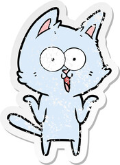 distressed sticker of a funny cartoon cat