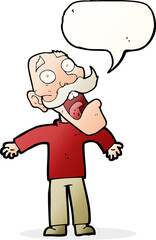 cartoon terrified old man with speech bubble