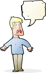 cartoon terrified man with speech bubble