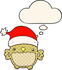cute christmas owl and thought bubble in comic book style