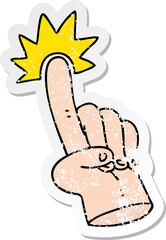 distressed sticker of a pointing finger quirky hand drawn cartoon