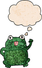 cartoon frog and thought bubble in grunge texture pattern style