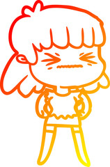 warm gradient line drawing cartoon angry girl