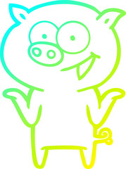 cold gradient line drawing cartoon pig with no worries