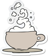 sticker of a hot cup of tea cartoon
