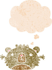 funny cartoon bear and thought bubble in retro textured style