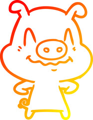 warm gradient line drawing nervous cartoon pig