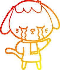 warm gradient line drawing cute puppy crying cartoon