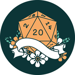 natural twenty D20 dice roll icon