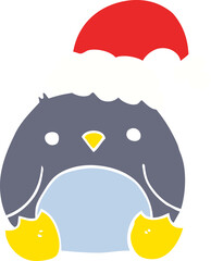 cute flat color style cartoon penguin wearing christmas hat