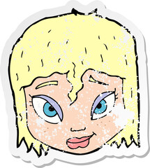 retro distressed sticker of a cartoon female face