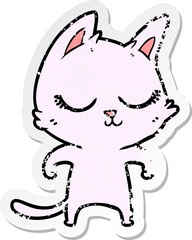 distressed sticker of a calm cartoon cat
