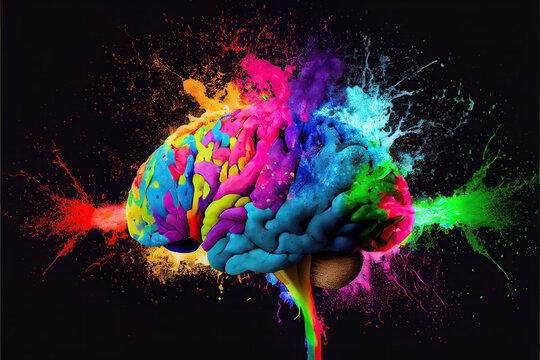 Brain exploding with colors, Generative AI