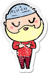distressed sticker of a cartoon man with beard