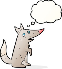 cartoon wolf cub with thought bubble