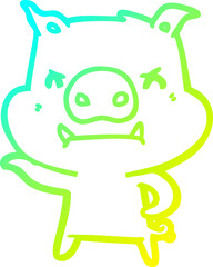 cold gradient line drawing angry cartoon pig