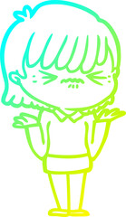 cold gradient line drawing annoyed cartoon girl