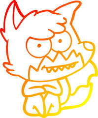 warm gradient line drawing cartoon grinning fox sitting