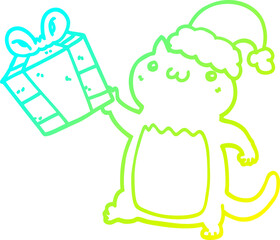 cold gradient line drawing cute cartoon christmas cat