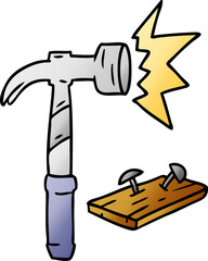 gradient cartoon doodle of a hammer and nails