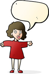 cartoon nervous woman with speech bubble