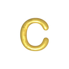 C gold isolated alphabet letters. Gold yellow metallic letter. Alphabetical font. Foil symbol. Bright metallic 3D, realistic vector illustration