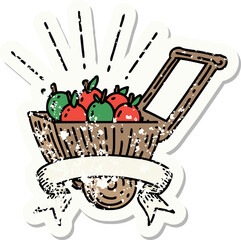 grunge sticker of tattoo style wagon of apples