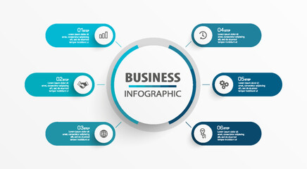 Business vector infographic template with 6 options or steps. Can be used for workflow layout, diagram, annual report, web design