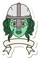 orc fighter character face with banner sticker