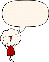 cute cartoon cloud head creature and speech bubble in comic book style