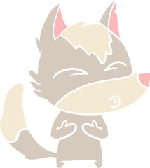 flat color style cartoon wolf whistling