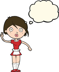 cartoon waitress making hand gesture with thought bubble
