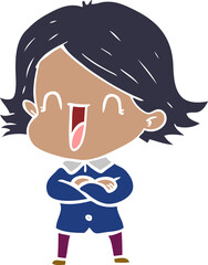 flat color style cartoon laughing woman