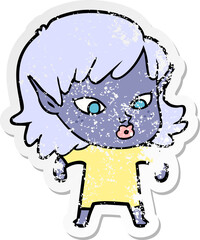 distressed sticker of a pretty cartoon elf girl